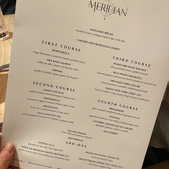 Meridian - The new menu.. you can only order food from these 4 courses Don't waist of your time, it is definitely not worthy  $75 - New American Near Me - Dallas, Texas