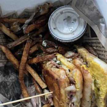 Shadowline Burgers and Brew - The last half of my husband's Cubano and Garlic fries to go - Burgers Near Me - Sequim, Washington Shadowline Burgers and Brew - The last half of my husband's Cubano and Garlic fries to go - Burgers Near Me - Sequim, Washington