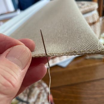 3 Day Blinds - blanket-stitching back together, with fabric facing the right way - Interior Design Near Me