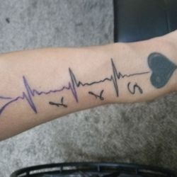 JW's Archangel Tattoo - It represents my heart and my sons last heart rhythm. And then his heart on the top. Was done last month in august.