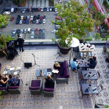 Perch - View of the lower rooftop bar from the upper rooftop bar. - Lounges Near Me - Los Angeles, California