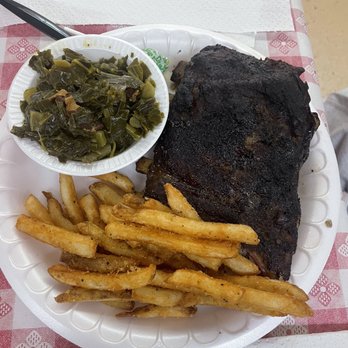 Delauders BBQ - Baby back ribs, fries and turnip greens - Barbeque Near Me - Sevierville, Tennessee Delauders BBQ - Baby back ribs, fries and turnip greens - Barbeque Near Me - Sevierville, Tennessee