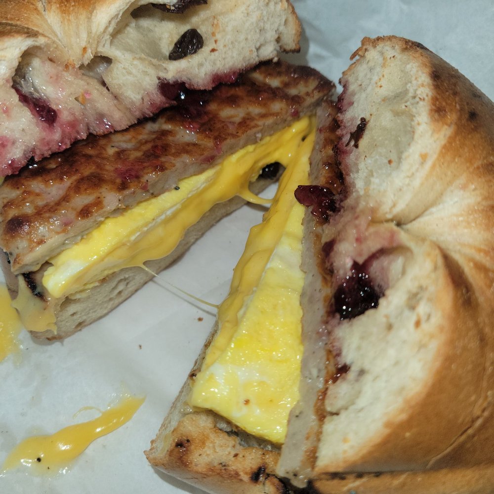David's Bagels - Sausage, Egg, & Cheese On Cinnamon Raisin Bagel | $7.62 - Bagels Near Me - New York, New York David's Bagels - Sausage, Egg, & Cheese On Cinnamon Raisin Bagel | $7.62 - Bagels Near Me - New York, New York