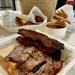 Big Brothers Sampler- Memphis Dry Rub/ Brisket/ Cheeseburger/ Baked Beans/ Hoe Cakes/ Hush Puppies/ Fries Big Brothers Sampler- Memphis Dry Rub/ Brisket/ Cheeseburger/ Baked Beans/ Hoe Cakes/ Hush Puppies/ Fries