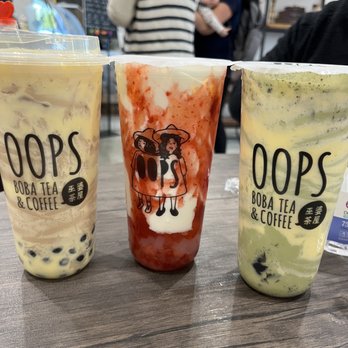 Oops Boba Tea & Coffee - Baked cream brulee milk tea, dirty strawberry and Oreo brûlée matcha - Bubble Tea Near Me - Arcadia, California Oops Boba Tea & Coffee - Baked cream brulee milk tea, dirty strawberry and Oreo brûlée matcha - Bubble Tea Near Me - Arcadia, California
