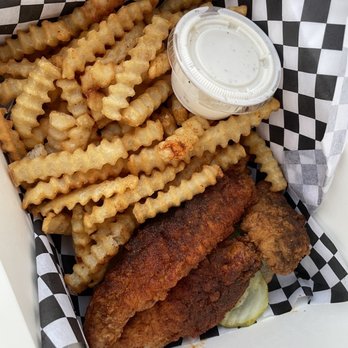 Jay Bird's Chicken - two chicken tenders (hot) and fries - Chicken Shop Near Me - Long Beach, California Jay Bird's Chicken - two chicken tenders (hot) and fries - Chicken Shop Near Me - Long Beach, California