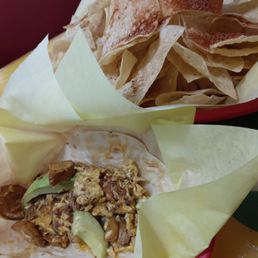 Potato, chorizo, egg and cheese breakfast taco