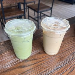 Idea Coffee - Arcona - Matcha latte with elderflower syrup and a brown sugar cinnamon latte