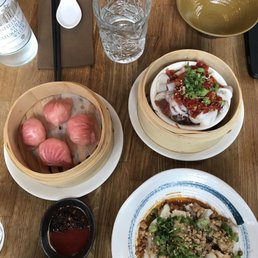 Squid, beet root shrimp dumplings and Chengdu Chang fun