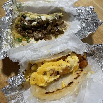 Taco Joint - Street taco (top) potato egg and cheese (bottom) - Mexican Near Me - Austin, Texas