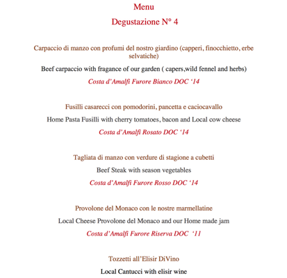 Menu photo 5 Hostaria di Bacco Furore, SA Menu photo 5 Hostaria di Bacco Furore, SA