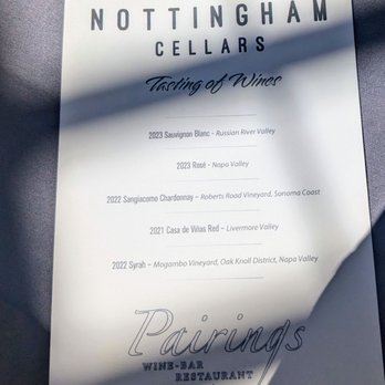 Nottingham Cellars - Tasting menu - Wine Tasting Room Near Me - Napa, California