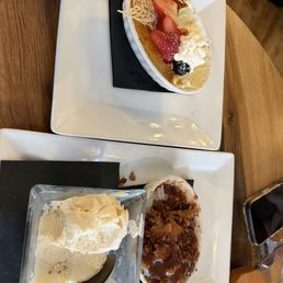 crème brûlée and apple crisp with vanilla ice cream. crème brûlée and apple crisp with vanilla ice cream.