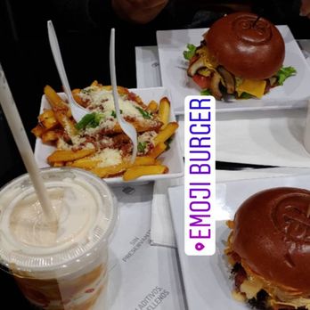 Emoji Burger - O'Dada and OMG burger shake and peanut butter with shake. - Burgers Near Me - Jackson Heights, New York Emoji Burger - O'Dada and OMG burger shake and peanut butter with shake. - Burgers Near Me - Jackson Heights, New York