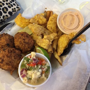 The Conch Shack - The Trio which includes a side of the ceviche. Pink sauce is a little spicy. - Seafood Near Me - Key West, Florida