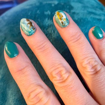 Nail Haus - Teal marble and gold flakes - Nail Salons Near Me - Bridgeville, Pennsylvania