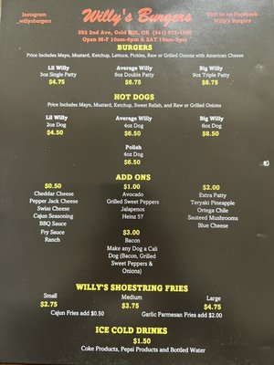 Menu photo 2 Willy’s Burgers Gold Hill, OR Menu photo 2 Willy’s Burgers Gold Hill, OR
