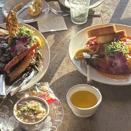 T-Bone steak King Crab Grilled shrimp, clam chowder and Seafood Cioppino with Garlic bread