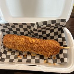 Cluckin Dog - Cheese dust panko beef corn dog