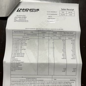 Lexus - Invoice of issues with car - Car Dealers Near Me - Santa Monica, California
