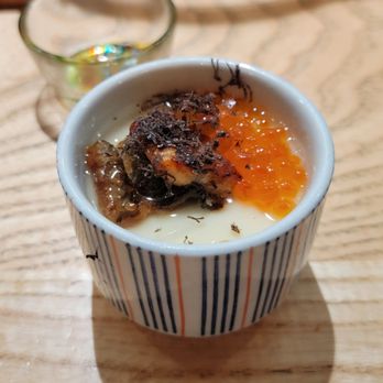 Izakaya Osen - Omakase: Chawanmushi (Japanese steamed egg custard, grated black truffle, charcoal unagi, salmon roe) - Sushi Bars Near Me - Irvine, California