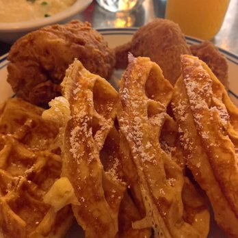 Sweet Chick - Chicken & Waffles, Cheddar Grits, and "Bellini" (peach mimosa) ... - Southern Near Me - Brooklyn, New York Sweet Chick - Chicken & Waffles, Cheddar Grits, and "Bellini" (peach mimosa) ... - Southern Near Me - Brooklyn, New York