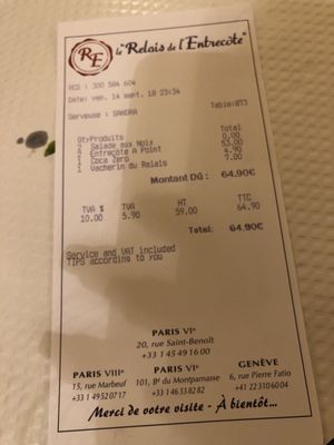 Menu photo 7 Le Relais de l'Entrecôte Paris, 75 Menu photo 7 Le Relais de l'Entrecôte Paris, 75