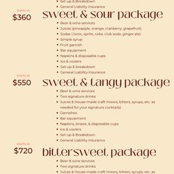 Bittersweet Mobile Bar - Package Pricing