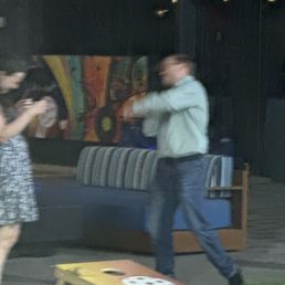 Haha playing some buzzed corn hole! The sound system here is pretty kick ass too