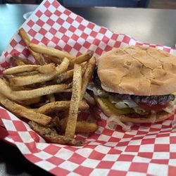 Bionic Burger Hamburgers - Six Million Dollar Burger with Extra Crispy Fries.