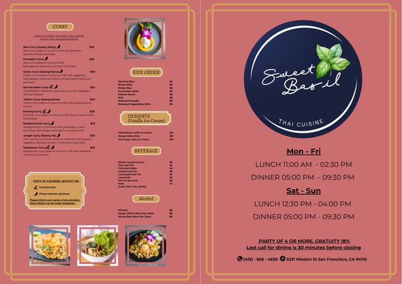 Menu photo 8 Sweet Basil Thai Cuisine San Francisco, CA