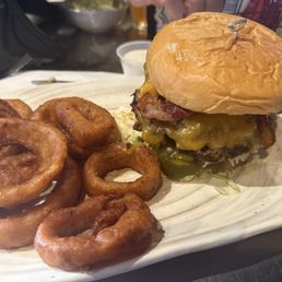 BBQ Bacon Cheeseburger with Onion Rings BBQ Bacon Cheeseburger with Onion Rings