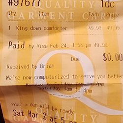 Town Square Cleaners - Here is price to get my white feather down comforter ruined by Town Square. At least bring it back to me fluffy