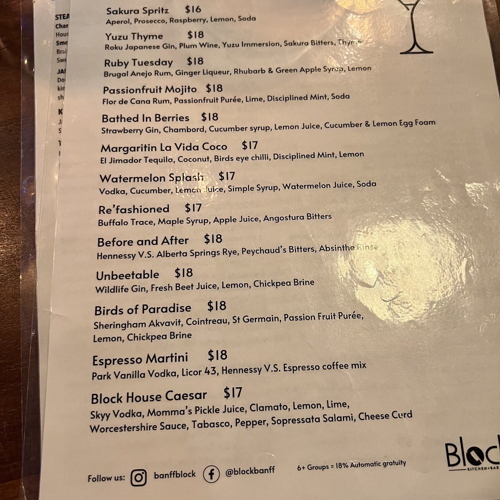 Block Kitchen + Bar - Menu - Sandwiches Near Me - Banff, Alberta