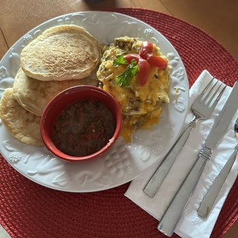 The Perry River House - Breakfast. Also OJ and a bowl of fruit. - Bed & Breakfast Near Me - Bastrop, Texas The Perry River House - Breakfast. Also OJ and a bowl of fruit. - Bed & Breakfast Near Me - Bastrop, Texas