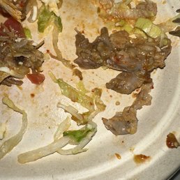Shredded chicken fried taco, chicken scraps, skin, veins, fat Shredded chicken fried taco, chicken scraps, skin, veins, fat