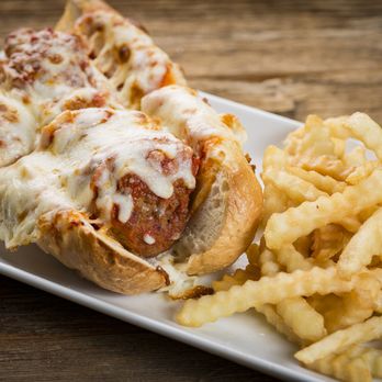 Rosati's Pizza - a plate of french fries and a meatball sandwich - Pizza Near Me - Matteson, Illinois Rosati's Pizza - a plate of french fries and a meatball sandwich - Pizza Near Me - Matteson, Illinois