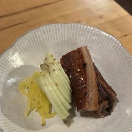 Uzaku (Grilled freshwater eel and cucumber, chopped and tossed in a light ginger vinaigrette) Uzaku (Grilled freshwater eel and cucumber, chopped and tossed in a light ginger vinaigrette)