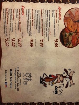 Menu photo 1 Tipsy Cow Bar Georgetown, KY