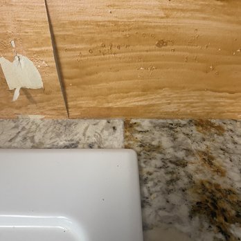 Precision Countertops - Blobby spot, awkward seam and unfinished wall/old adhesive we were told to just do our own backsplash for. - Kitchen & Bath Near Me - Wilsonville, Oregon Precision Countertops - Blobby spot, awkward seam and unfinished wall/old adhesive we were told to just do our own backsplash for. - Kitchen & Bath Near Me - Wilsonville, Oregon