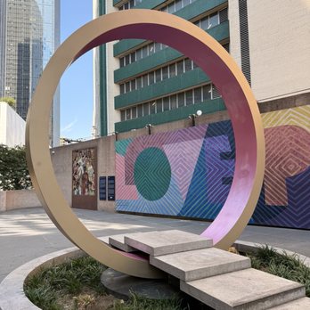 Thanks-Giving Square - Outdoor sculpture with "The Golden Rule" mosaic in the background - Wedding Chapels Near Me - Dallas, Texas
