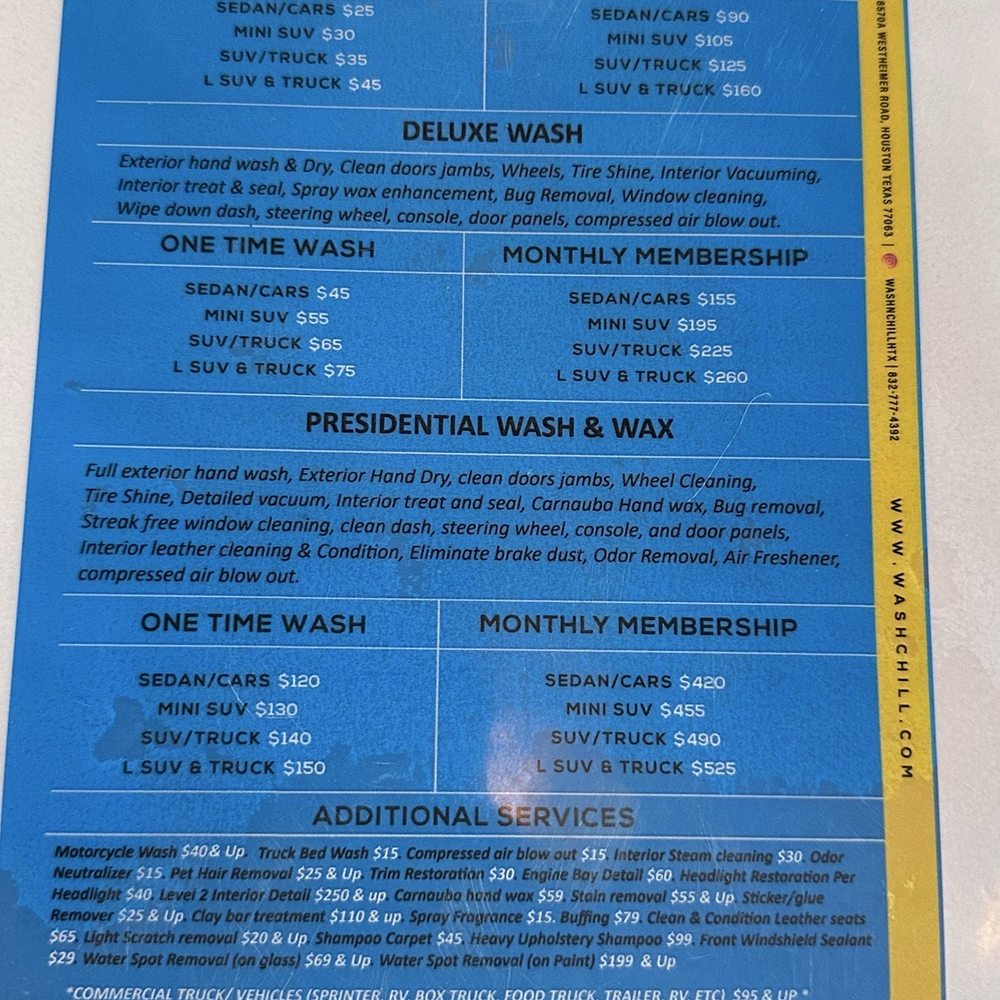 Wash N Chill - Detail menu - Auto Detailing Near Me - Houston, Texas Wash N Chill - Detail menu - Auto Detailing Near Me - Houston, Texas