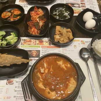BCD Tofu House - Soondubu with beef $18.99 pic with panchan provided - Korean Near Me - New York, New York BCD Tofu House - Soondubu with beef $18.99 pic with panchan provided - Korean Near Me - New York, New York