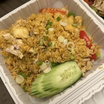 Thai BBQ - Pineapple Fried Rice- could do without the shrimp but the rice was excellent. Add the yellow chicken curry on top of it...... muah - Thai Near Me - Union City, California
