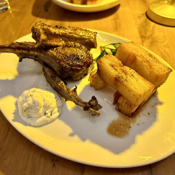 Almyra - Lamb Chops (herb marinated australian lamb, layered potato fries) - Greek Near Me - Philadelphia, Pennsylvania Almyra - Lamb Chops (herb marinated australian lamb, layered potato fries) - Greek Near Me - Philadelphia, Pennsylvania