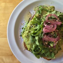 The Junction Kitchen - Smashed avocado toast with pickled red onion, citrus vinaigrette + everything bagel seasoning, on sourdough grilled to perfection