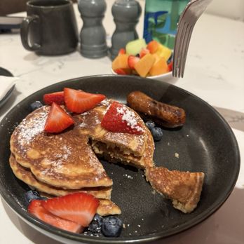 Birdies Cafe & Bar - Kids pancakes with fruit - New American Near Me - Houston, Texas Birdies Cafe & Bar - Kids pancakes with fruit - New American Near Me - Houston, Texas