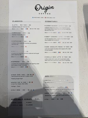 Menu photo 1 Origin Coffee Fresno, CA Menu photo 1 Origin Coffee Fresno, CA