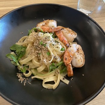 Ramsay's Kitchen - Spring pea tagliatelle, with added shrimp - New American Near Me - Naperville, Illinois