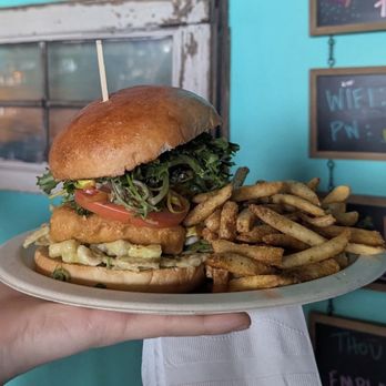Tocororo - vegan FiSh sandwich and fries. - Burgers Near Me - Detroit, Michigan